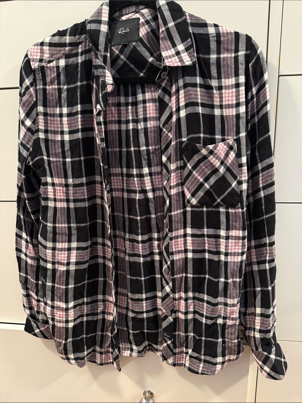 Rails Plaid Button-Up Shirt in Black and Pink